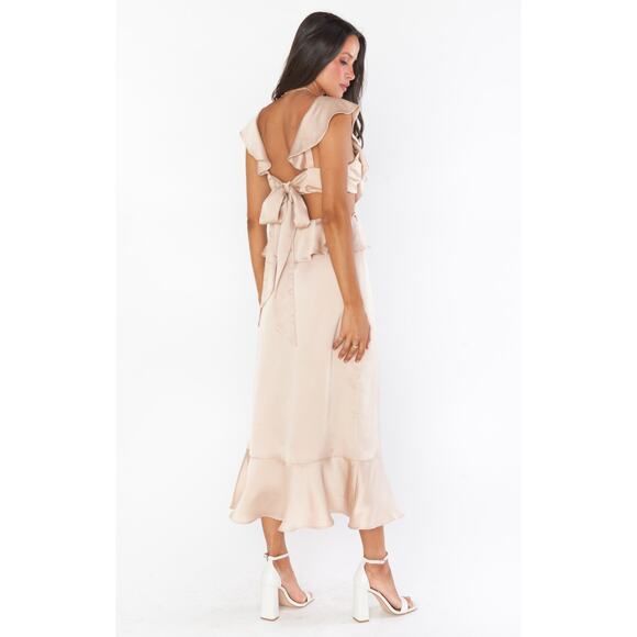 Show Me Your Mumu Zoey Midi Dress in Champagne Luxe Satin M - Picture 10 of 10